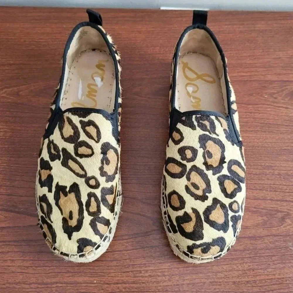 Sam Edelman Carrin Animal Print Leopard Leather Espadrilles Platform Shoes(7.5)